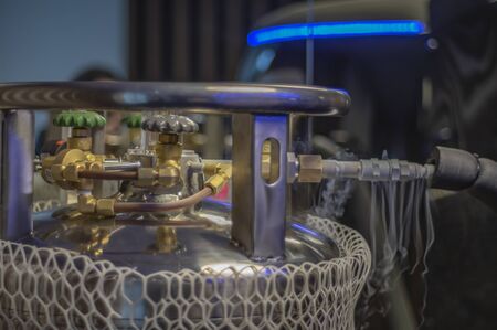 Factory floor oxygen cylinders used in industrial processes.の写真素材