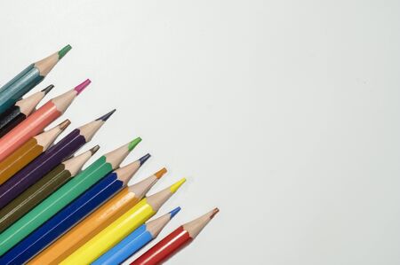 Color pencil with copy space isolated on whtie background,education frame concept.の写真素材