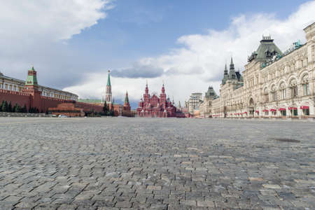 Moscow, Russia, April 5, 2020. Coronavirus Quarantine Covid-19 in Moscow. Empty Red Square.のeditorial素材