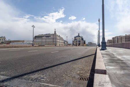 Moscow, Russia, April 5, 2020. Coronavirus Quarantine, Covid-19, in Moscow. Empty streets in the city center.のeditorial素材