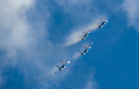 Moscow Russia Kubinka airfield August 30, 2020: Russian Knights aerobatics flight at the international forum Army .のeditorial素材