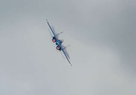 Kubinka, Moscow Region, Russia - August 30, 2020: Su-30SM 31 BLUE NATO code name: Flanker-C jet fighter of the Russian knights single aerobaticsのeditorial素材