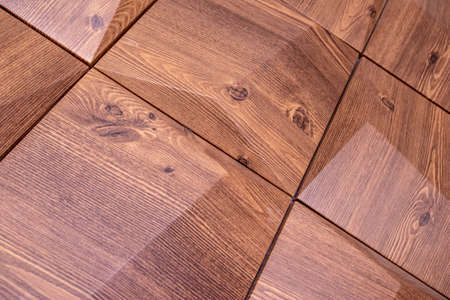 Wood wall geometry decoration, 3D shape wooden background.の写真素材