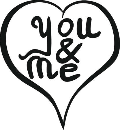 Hand drawn lettering Valentines Day. Caption: You and me. Design for greeting cards, posters, banners, printable invitations. The 14th of Februaryのイラスト素材