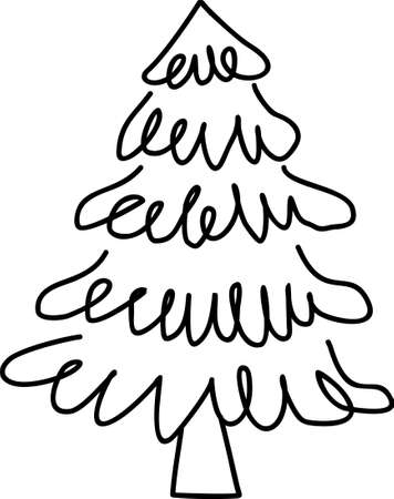 Christmas tree doodle. Winter holiday hand drawn elementsのイラスト素材