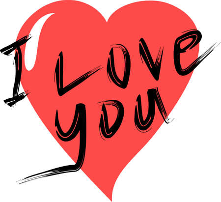 Handwritten phrase I love you inside a red heart. Vector graphics for Valentines Day.のイラスト素材