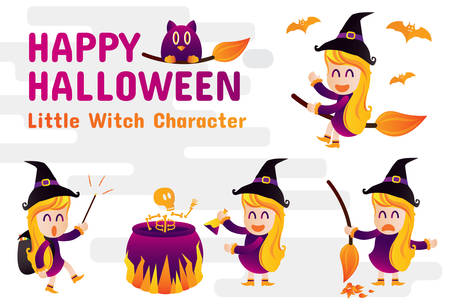 happy halloween and little witchのイラスト素材