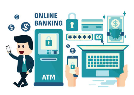 Online Banking Infographics, Flat Designのイラスト素材