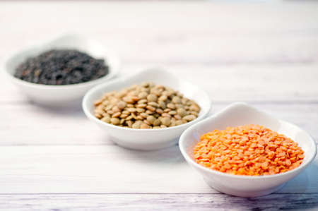 Lentils in small bowlsの写真素材