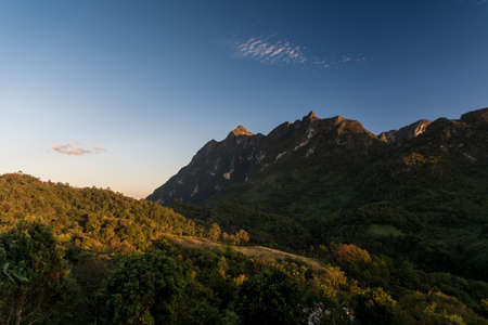 Beautiful sunset view point of Doi Luang Chaing dao, One of the most popular and challenge forest hiking trails in Thailand.の写真素材