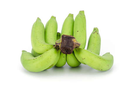 Green banana bundle on a white backgroundの写真素材