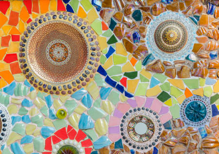 Art mosaic glass on the wall,Thailandの写真素材