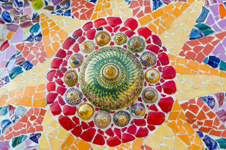 Art mosaic glass on the wall,Thailand