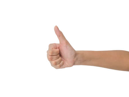 Hand with thumb up isolated on white background. Ok sign by woman