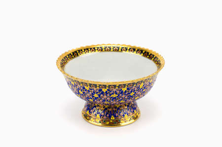 colorful ceramic ware handcraft bowl isolated on white backgroundの写真素材