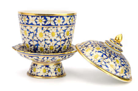 Colorful ceramic ware handcraft bowl isolated on white backgroundの写真素材