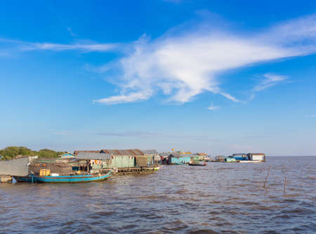 The village on the water. Tonle sap lake in Cambodiaの写真素材