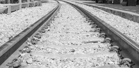Old railroad tracks close up background ,black and white toneの写真素材