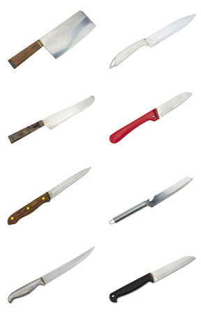 Set Kitchen knife isolated on white backgroundの写真素材