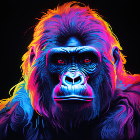 Blacklight painting-style gorilla, gorilla pop art illustrationの素材