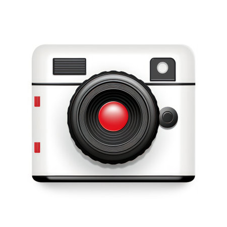 Front view of a camera icon on a white backgroundの素材