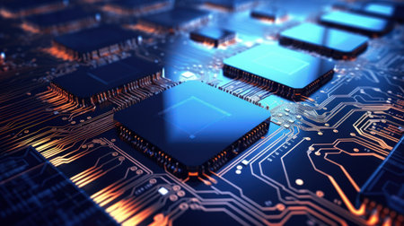 Computing processor, CPU, microchip, and electronic circuit board,Computer Digital Backgroundの素材