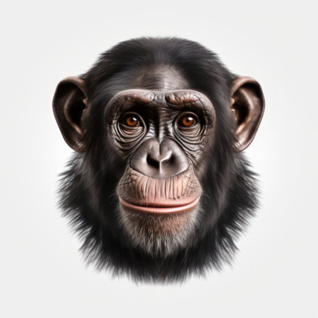 Chimpanzee face on a white backgroundの素材