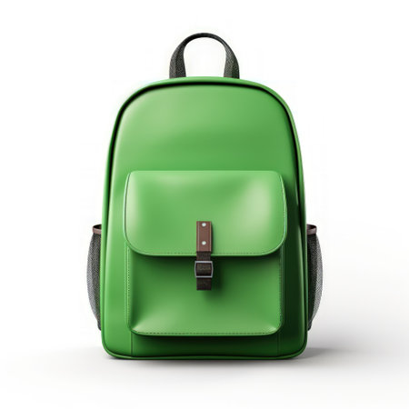 Green school bag on white backgroundの素材