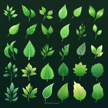 A collection of green leaf illustrationsの素材