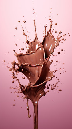 Chocolate splash in a glass on a pink backgroundの素材