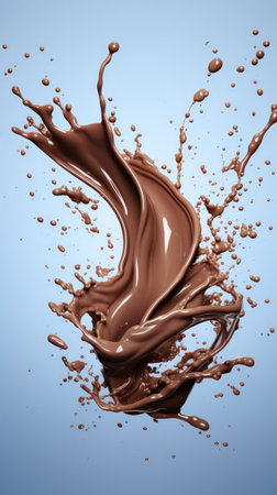 Chocolate splash in a glass on a blue backgroundの素材
