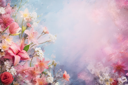 Artistic spring flowers frame background.の素材