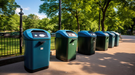 A row of recycling bins in the parkの素材