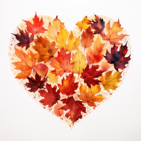 Shape of a heart made of watercolor leaf illustrations.の素材
