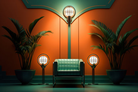 Art Deco living room with retro orange tones in the interior designの素材