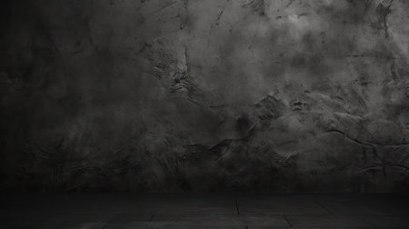 Dark concrete floor with a black wall texture, rough backgroundの素材