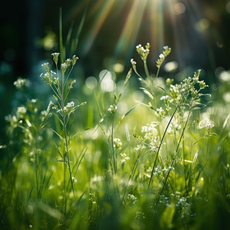 Zoom photography of meadow plants in fieldの素材