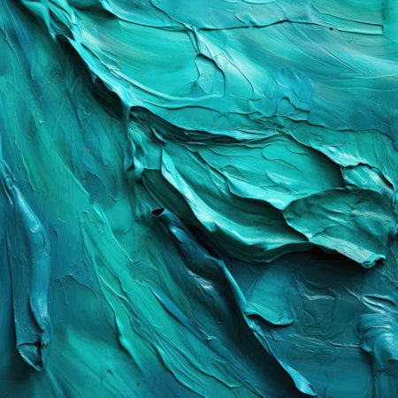 Turquoise green and blue paint create a textured fabricの素材