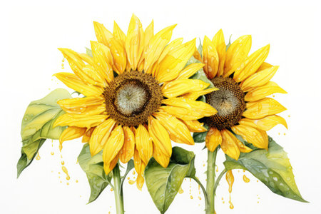 Sunflower illustration on a white backgroundの素材