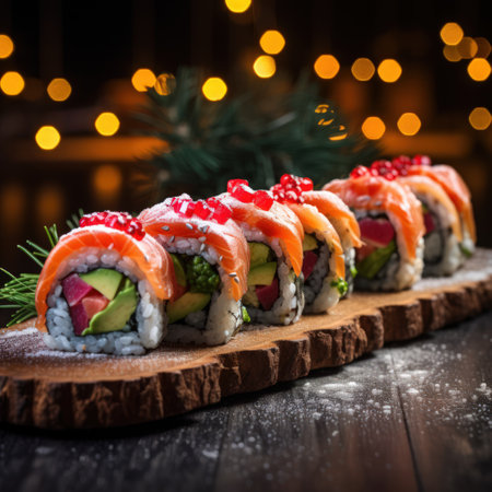 Rainbow Sushi Roll with salmon ,Sushi roll japanese foodの素材