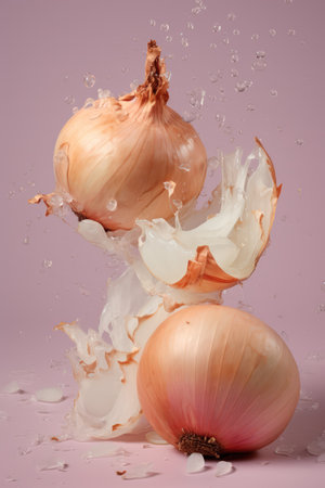Pieces of onion falling.の素材