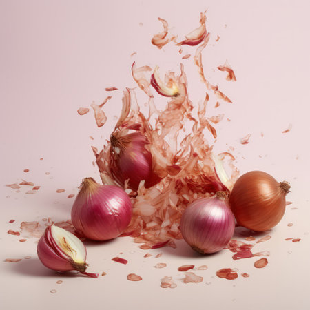 Pieces of onion falling.の素材