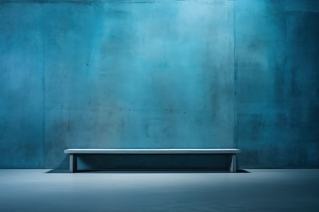 The blue concrete wall and floor, adorned with interplay of light and shadow, set a captivating background.の素材