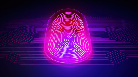 Glowing fingerprint on futuristic backgroundの素材