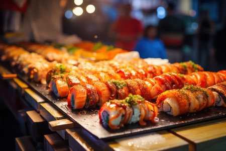 Rainbow Sushi Roll with salmon ,Sushi roll japanese foodの素材