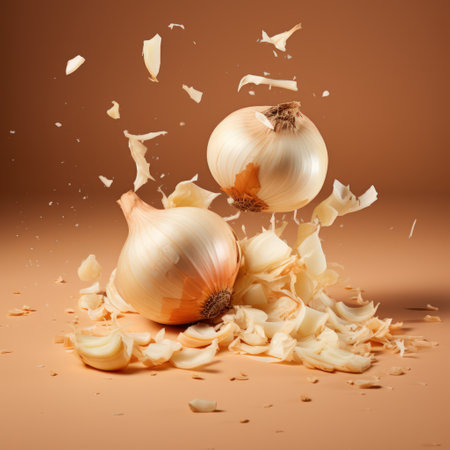 Pieces of onion falling.の素材