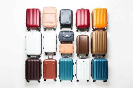 Travel colorful suitcases on a white backgroundの素材