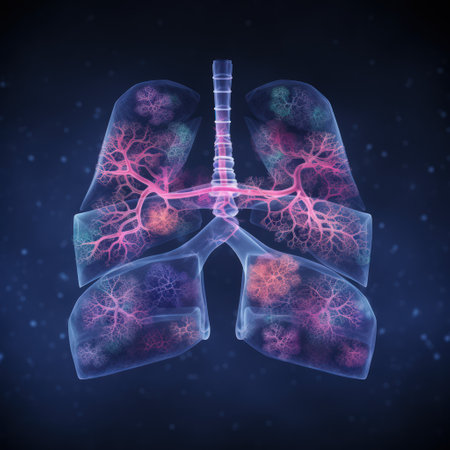 3D information visualization depicts a detailed representation of the lungs.の素材