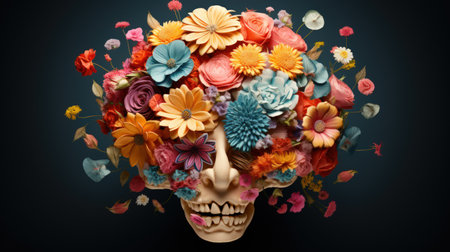 Human brain made of variety of colorful flowersの素材