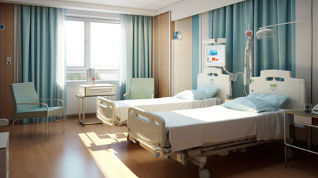 Empty double room in a hospital with two beds.の素材